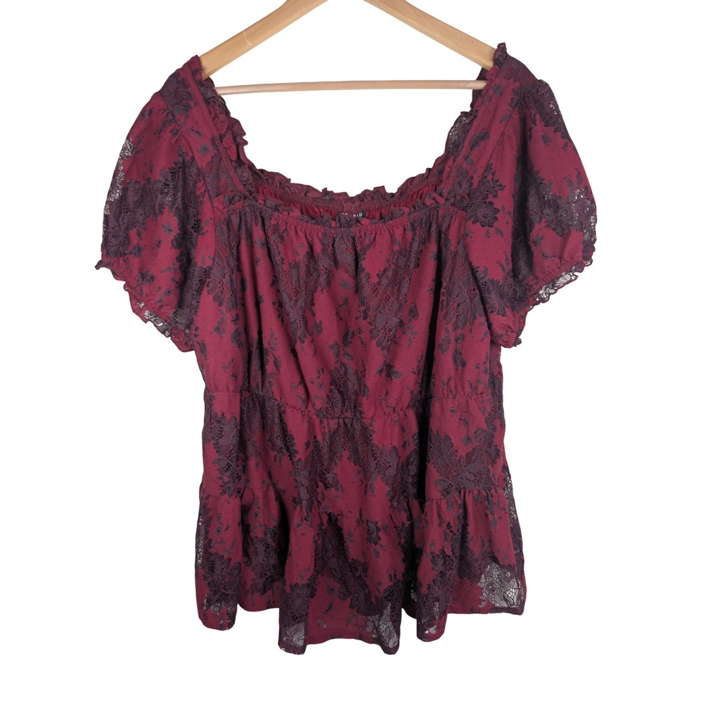 Torrid Whimsigoth Dark Romantic Burgundy Lace‎ Peplum Top Womens 2